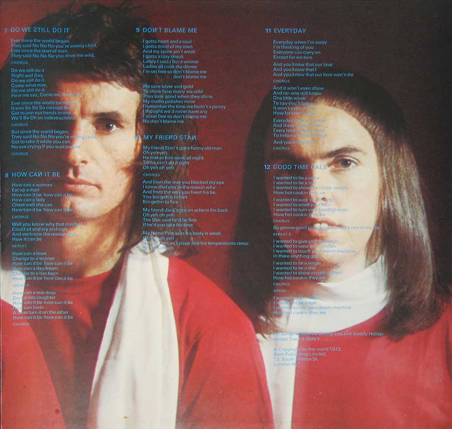 SLADE - Old New Borrowed and Blue Gatefold Cover 12" Vinyl LP Album inner gatefold cover