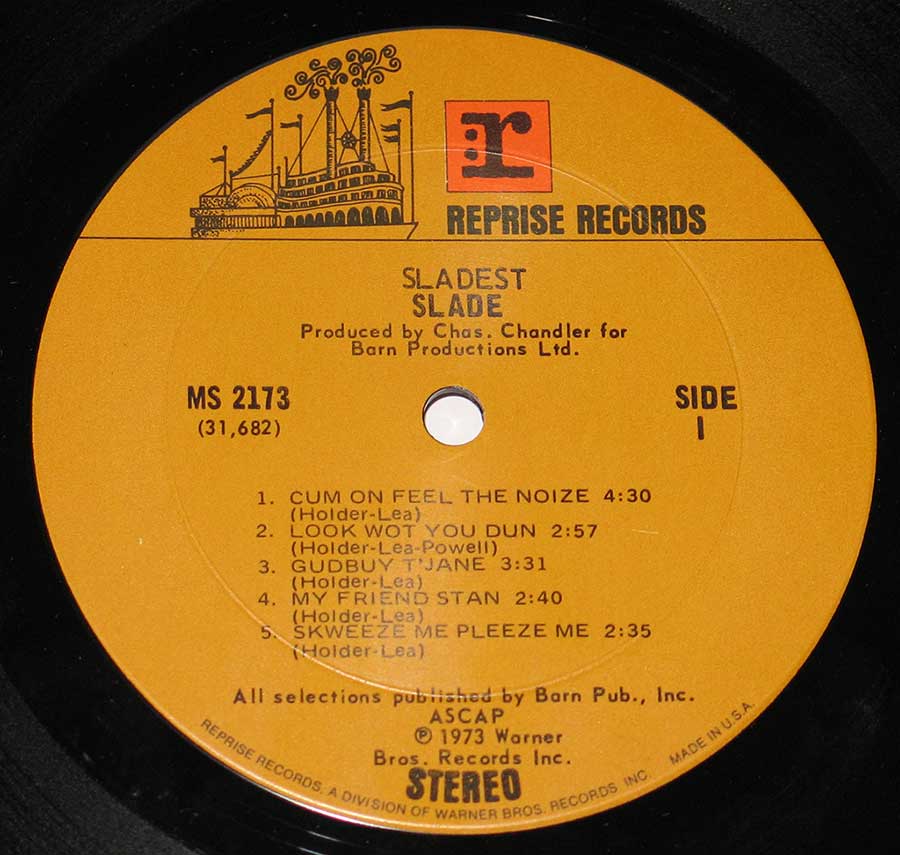 Close up of record's label SLADE - Sladest USA Reprise MS 2173 Side One