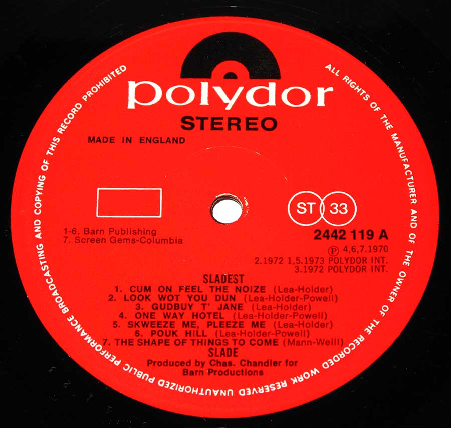 Close up of Side One SLADE - Sladest 