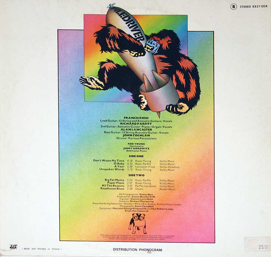 STATUS QUO - Piledriver Gatefold 12" Vinyl LP Album album back cover