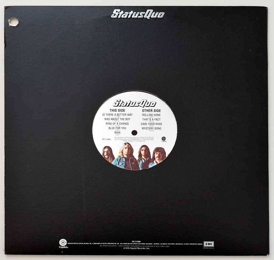 Photo of album back cover STATUS QUO – Status Quo ( self-titled , GIMMICK , OIS , 1978 , USA ) 12" Vinyl LP Album 