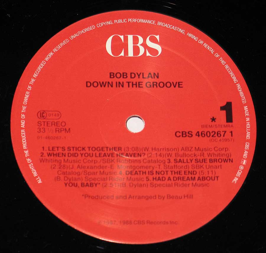 "Down In The Groove" Record Label Details: Red Colour CBS 460267 1 