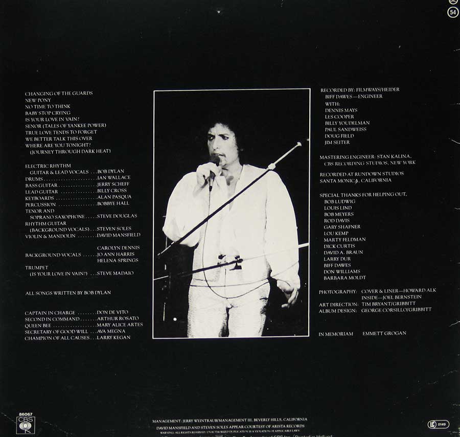 BOB DYLAN - Street Legal Netherlands Release 12" Vinyl LP Album  back cover