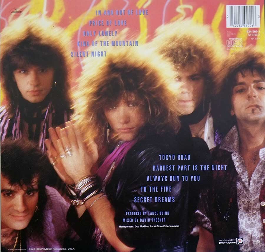 BON JOVI 7800° Fahrenheit Netherlands Release 12" Vinyl LP Album  back cover