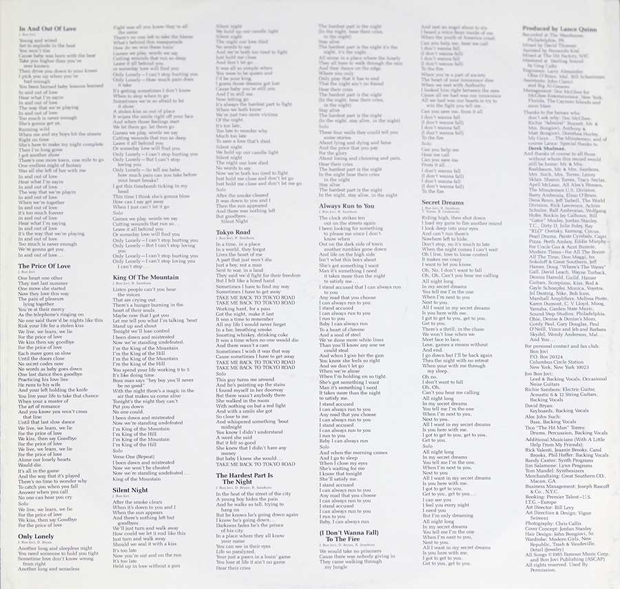 BON JOVI 7800° Fahrenheit Netherlands Release 12" Vinyl LP Album  custom inner sleeve
