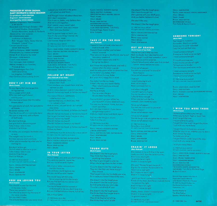 Photo Two of the original custom inner sleeve  REO SPEEDWAGON - Hi In Fidelity