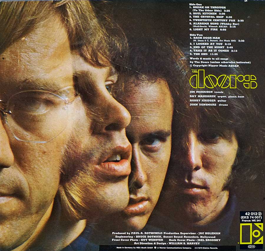 THE DOORS - Self-Titled German Release 12" Vinyl LP Album
 back cover