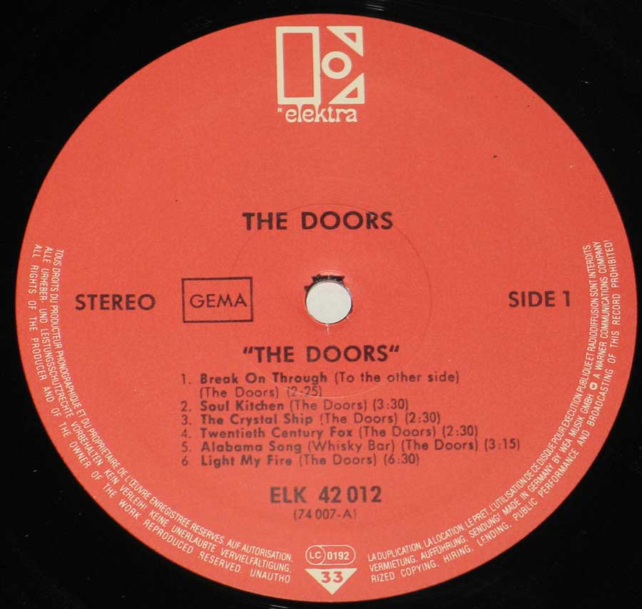 "DOORS - Self-Titled German Release" Record Label Details: Red Elektra ELK 42 012 (42012) 