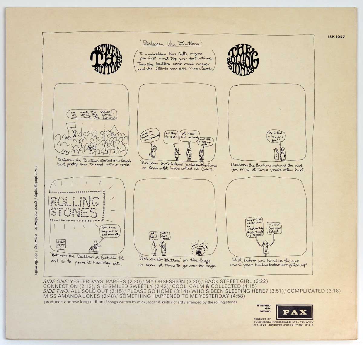 Album Back Cover  Photo of "ROLLING STONES Between Buttons"