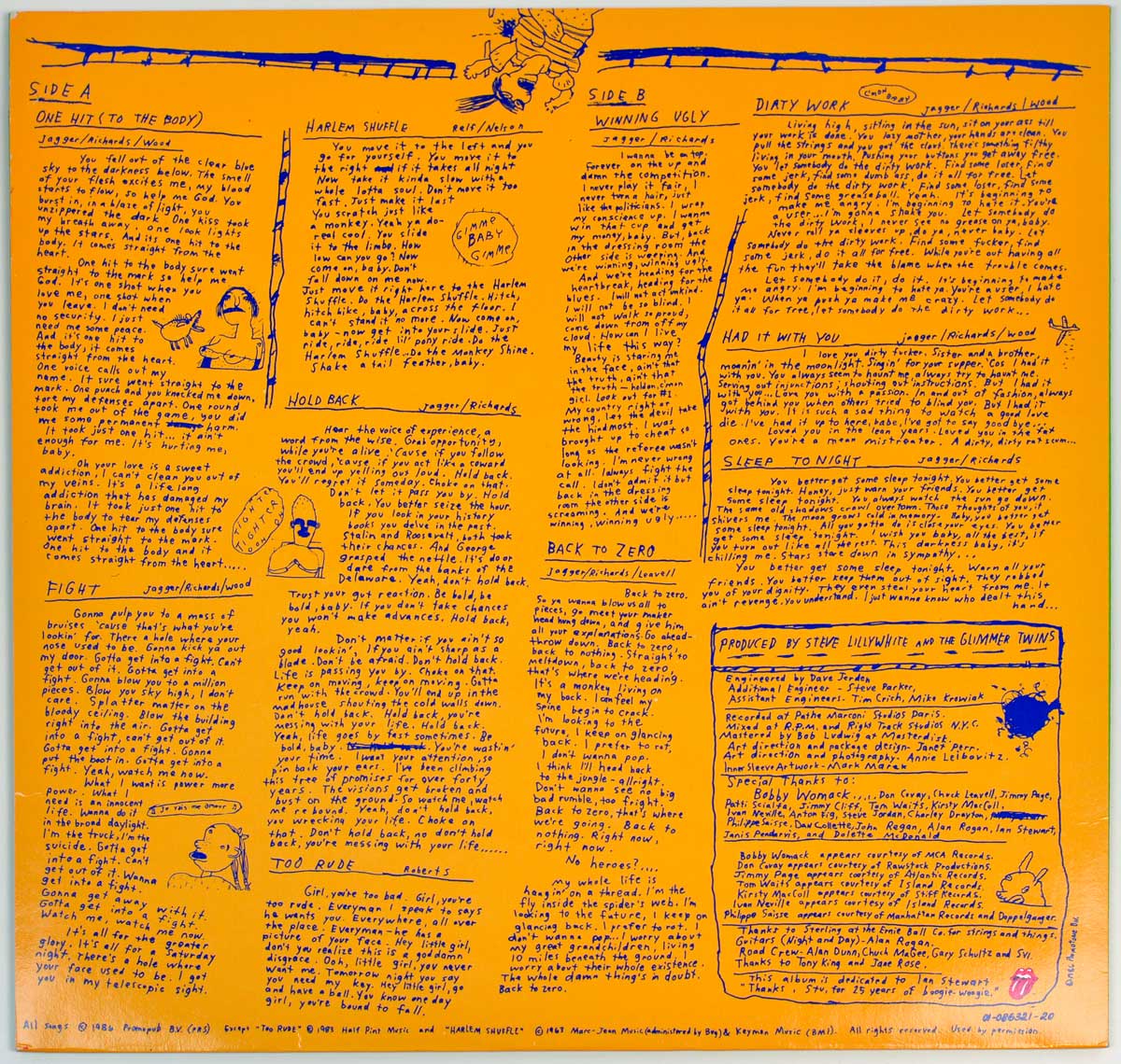 Inner Sleeve   of "ROLLING STONES Dirty Work" Album