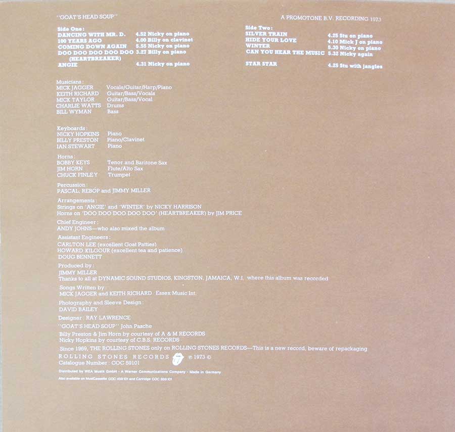 Photo Two of the original custom inner sleeve  ROLLING STONES - Goats Head Soup ( Album Images )