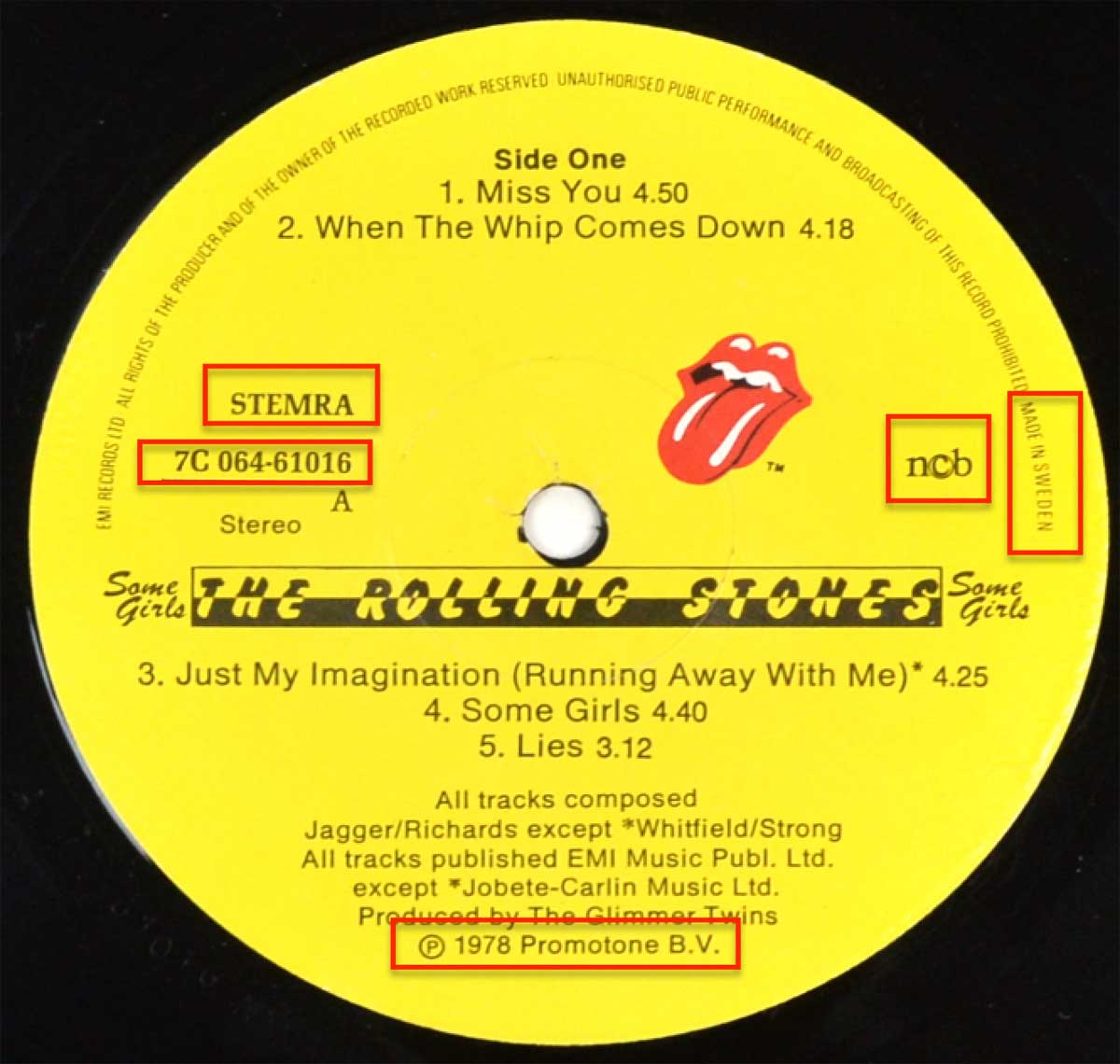 Enlarged & Zoomed photo of "ROLLING STONES - Some Girls (Sweden)" Record's Label
