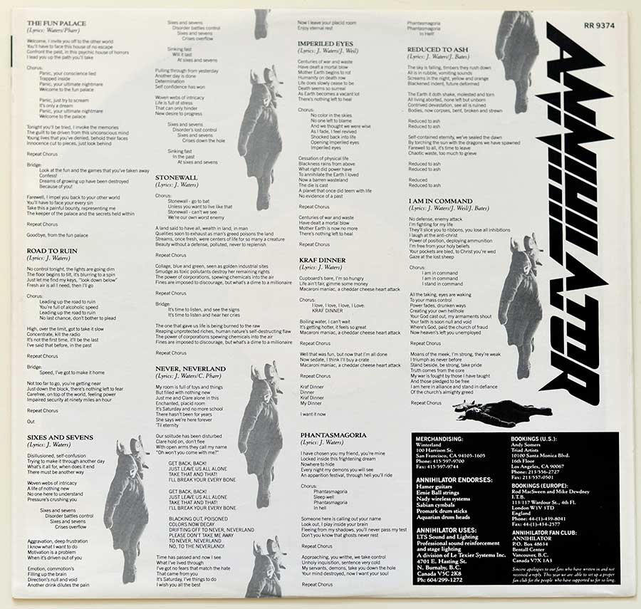 Photo Two of the original custom inner sleeve  ANNIHILATOR - Never, Neverland 