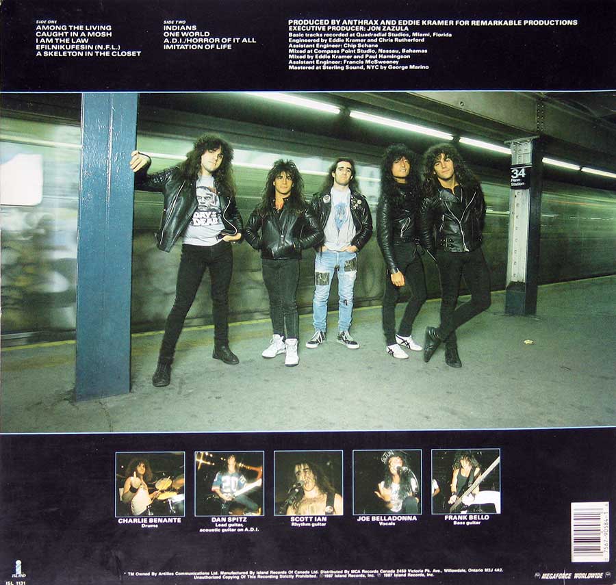 Photo of album back cover ANTHRAX - Among The Living Canada 12" Vinyl LP Album