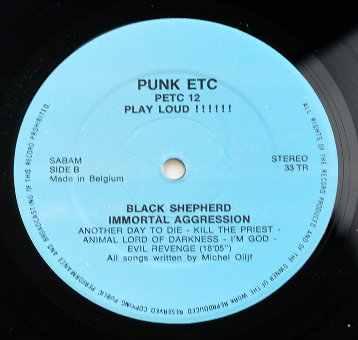 Black Shepherd - Immortal Aggression vinyl record label (Side B)