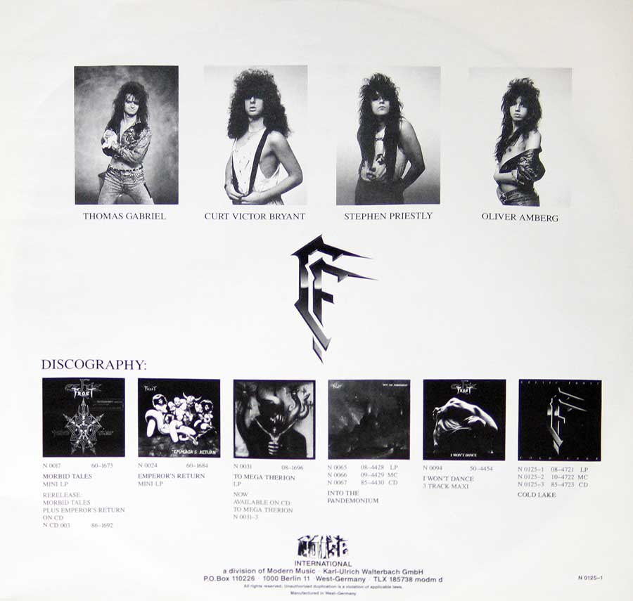High Resolution Photo  of the  Original Custom Inner Sleeve (OIS) #1 of CELTIC FROST - Cold Lake https://vinyl-records.nl