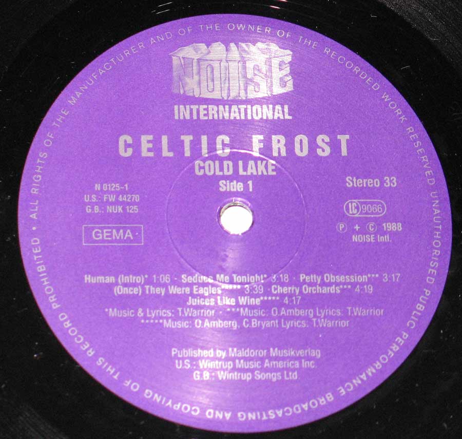 Enlarged High Resolution Photo of the Record's label CELTIC FROST - Cold Lake https://vinyl-records.nl