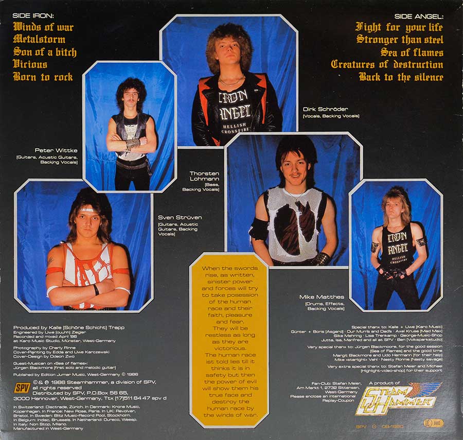 IRON ANGEL - Winds Of War 12" Vinyl LP Album  back cover