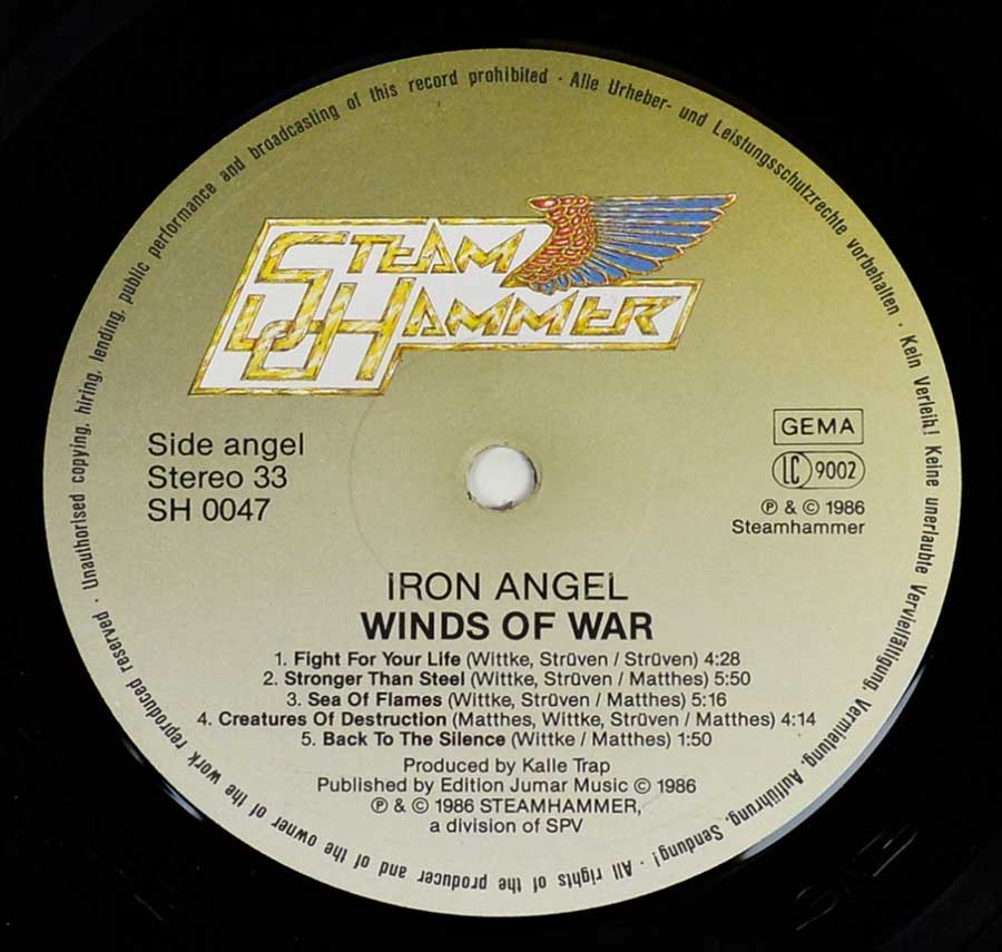 Side Two Close up of record's label IRON ANGEL - Winds Of War 12" Vinyl LP Album 