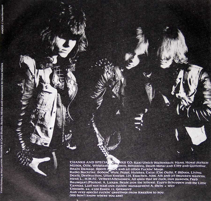 Photo One Of The Original Custom Inner Sleeve KREATOR - Endless Pain ( Thrash Metal, Germany ) 12" Vinyl LP Album  