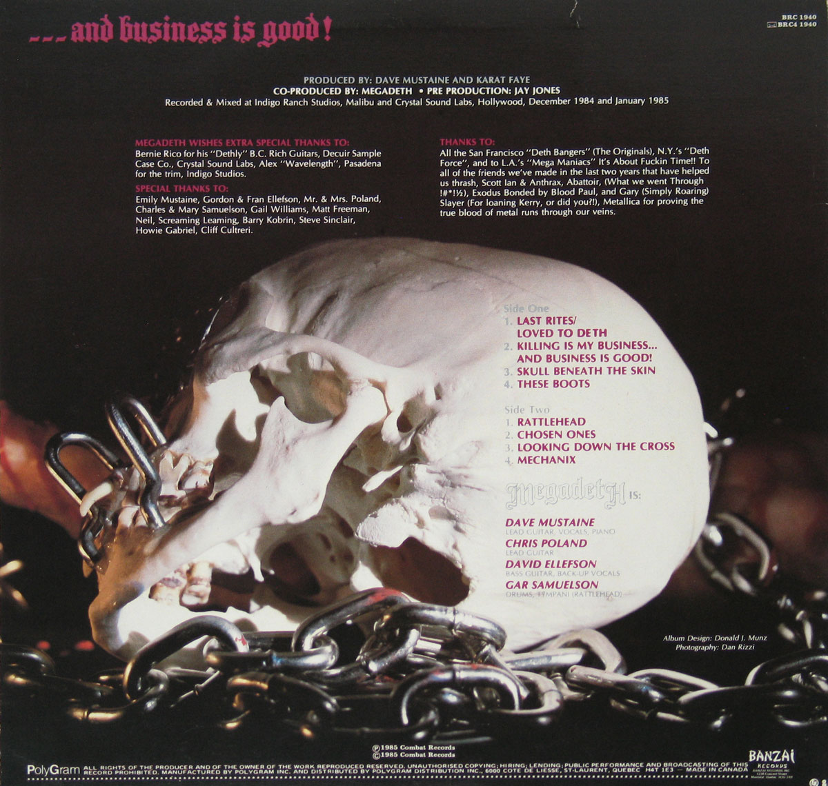 Back Cover  Photo of "Killing is my Business ... ... and Business is Good" Album 