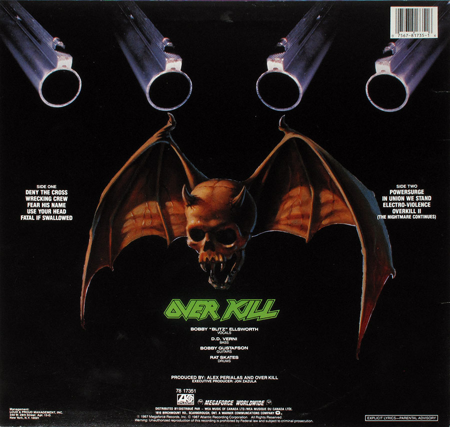 OVER KILL AKA OVERKILL - Taking Over Canada 12" Vinyl LP Album back cover
