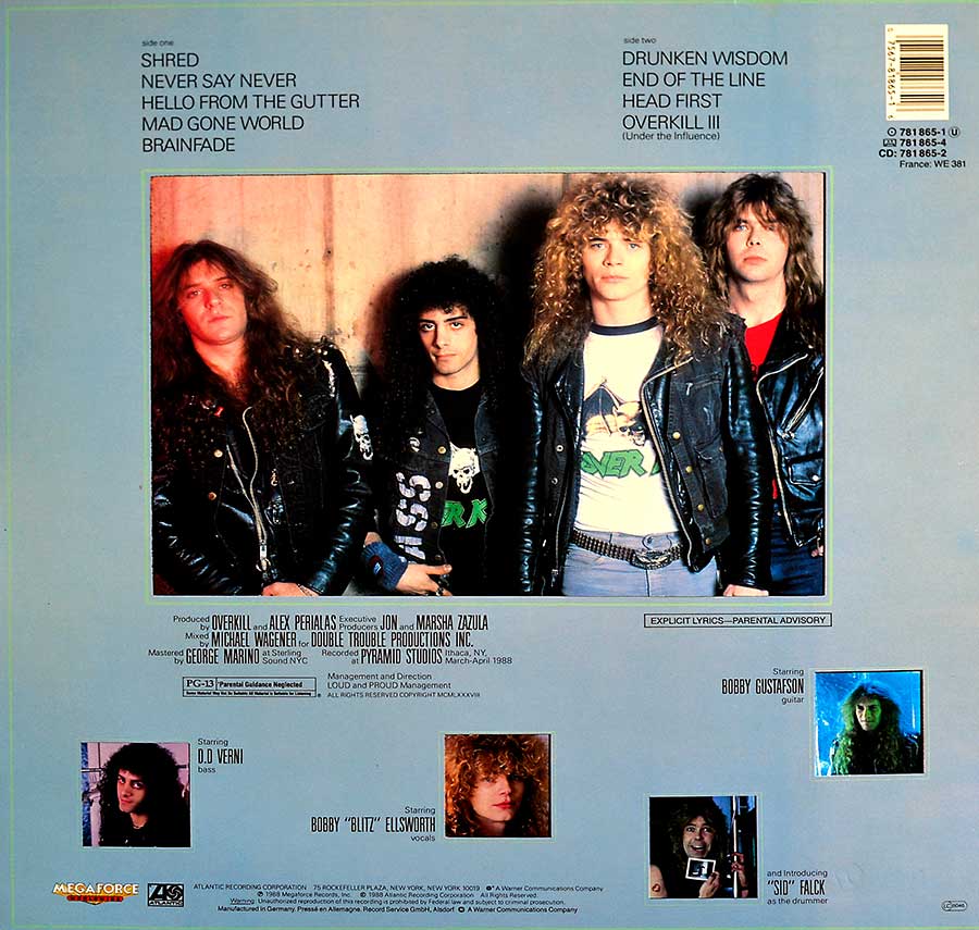 OVERKILL - Under The Influence Megaforce Records 12" LP Album Vinyl back cover