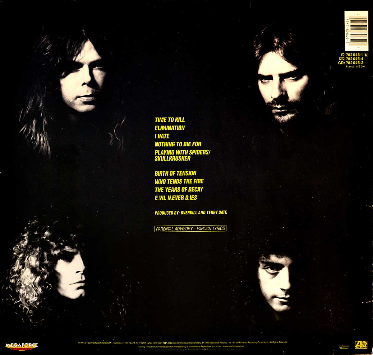 Photo of album back cover OVERKILL - The Years Of Decay Megaforce Worldwide 