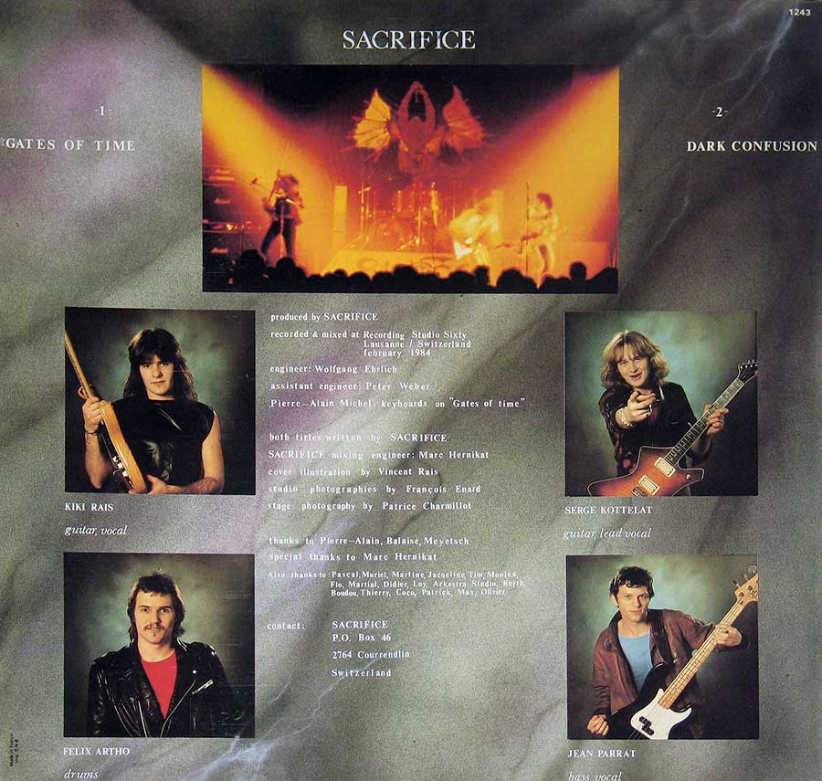 SACRIFICE ( Switzerland ) Gates of Time Vinyl Maxi-single album back cover