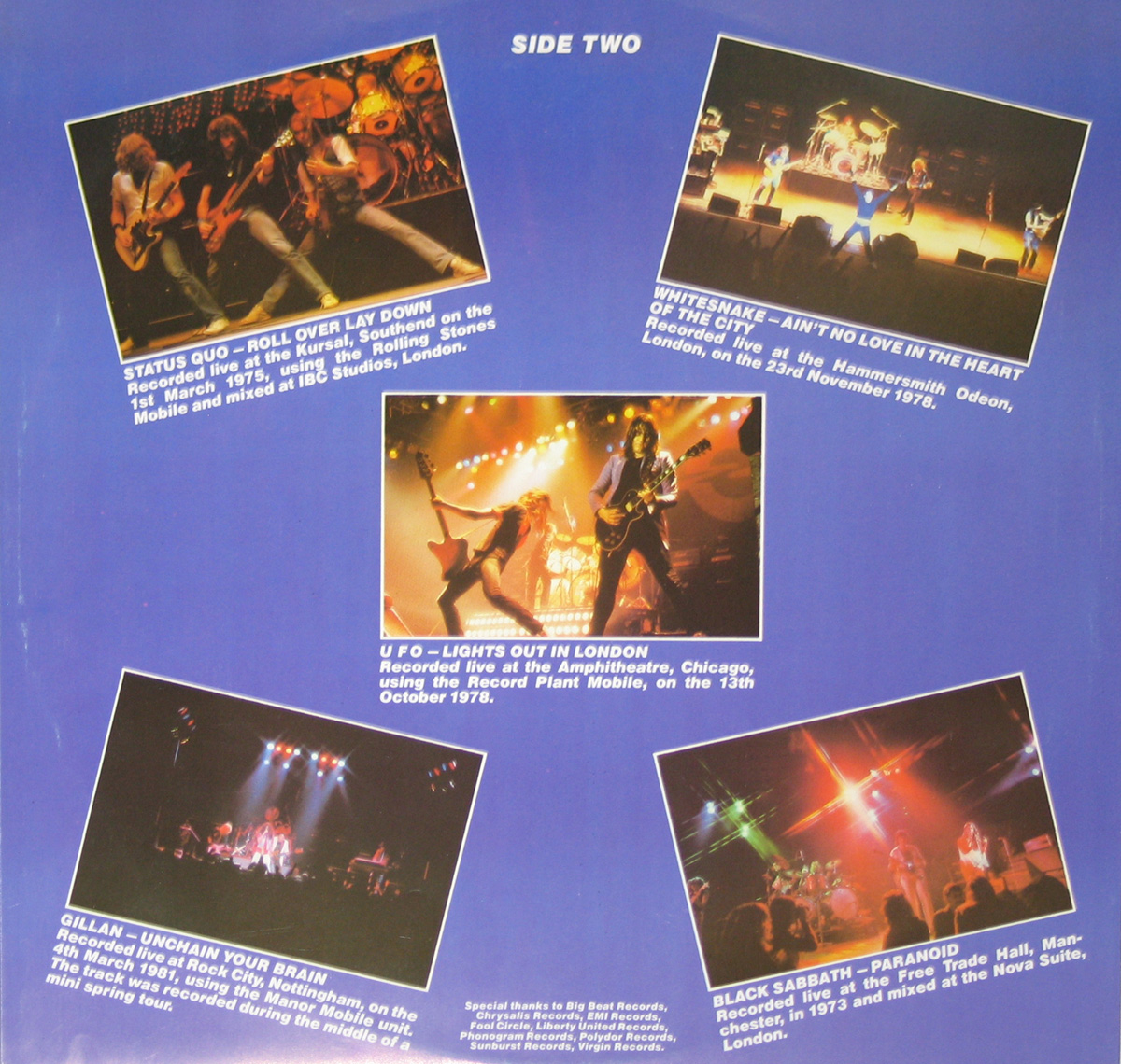 Photo Two of the original custom inner sleeve  VARIOUS ARTISTS - Live and Heavy 12" Vinyl LP Album