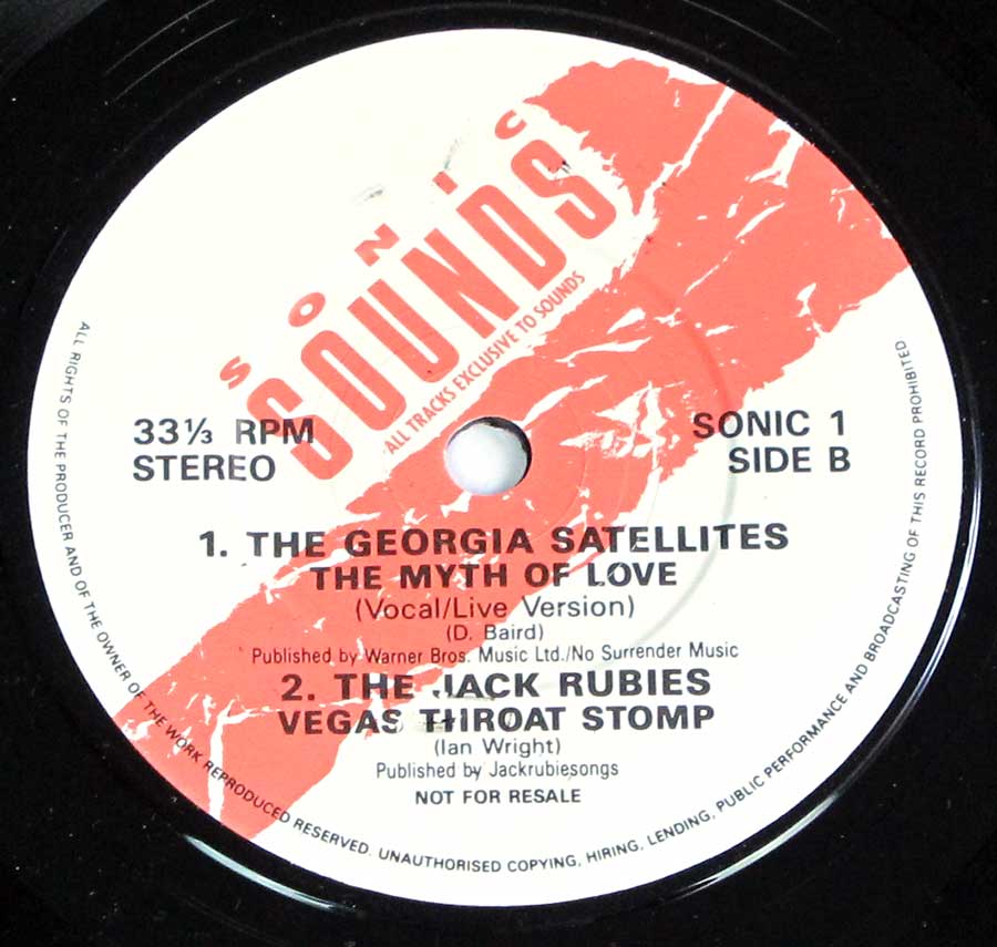 Side Two Close up of record's label SONIC SOUNDS Crazyhead / Pop Will Eat Itself / Georgia Satellites / Jack Rubies 7" 33RPM PS EP VINYL

